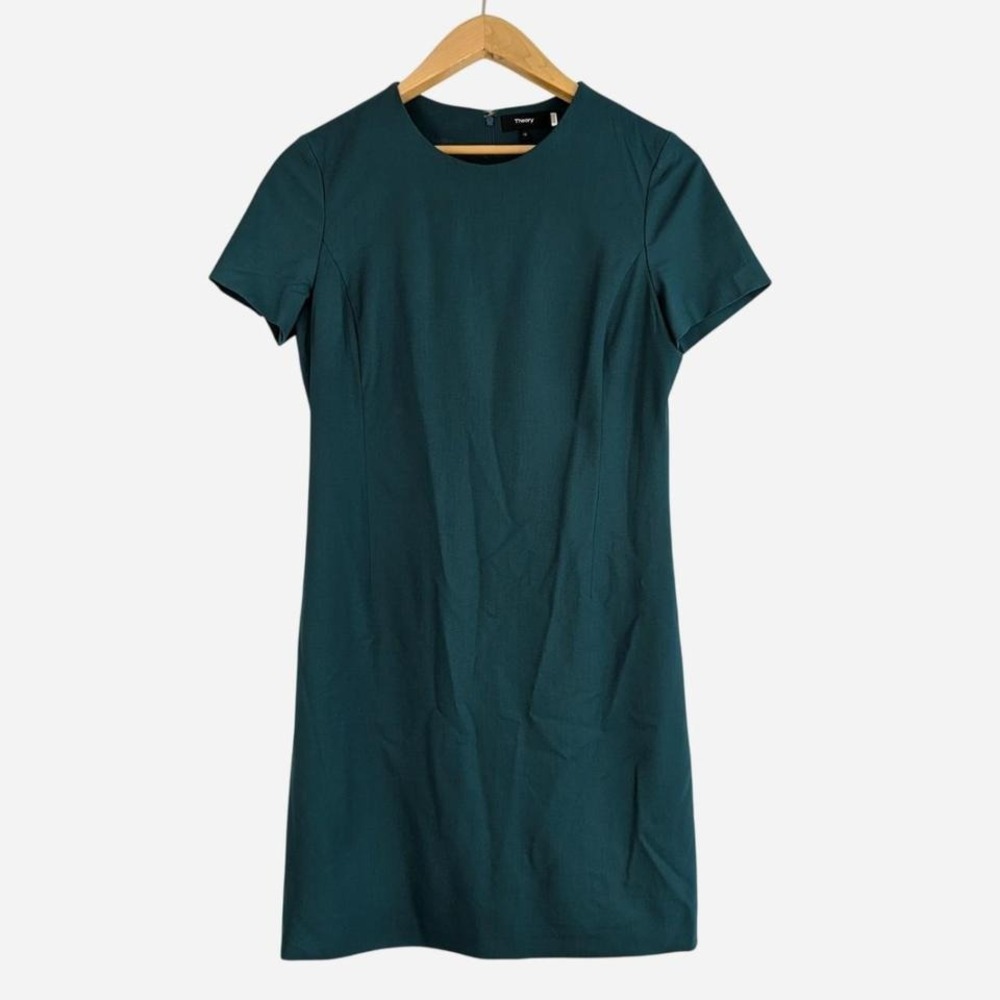 Theory Good Wool Sheath Dress Teal Green Size 10